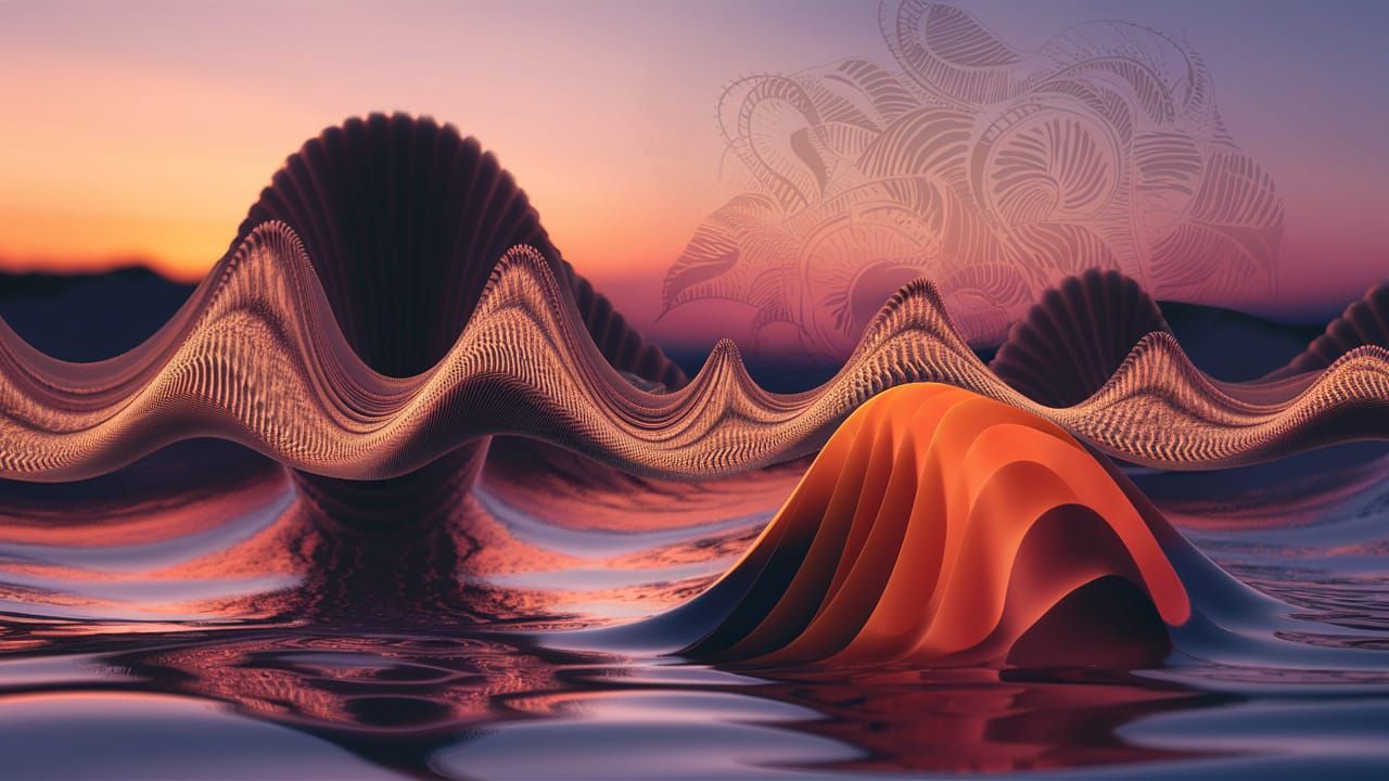 Golden Hour Abstract Vector Fractal with Zentangle Pattern