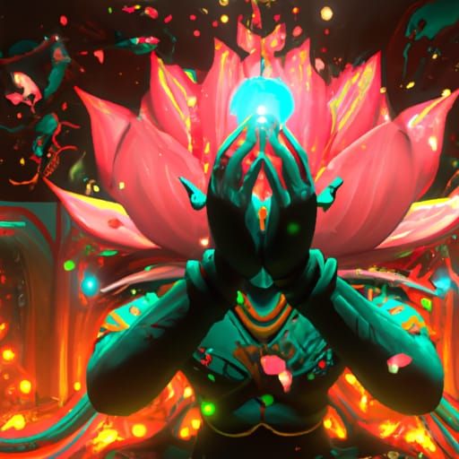 Hindu Deity Praying in Lotus Flower