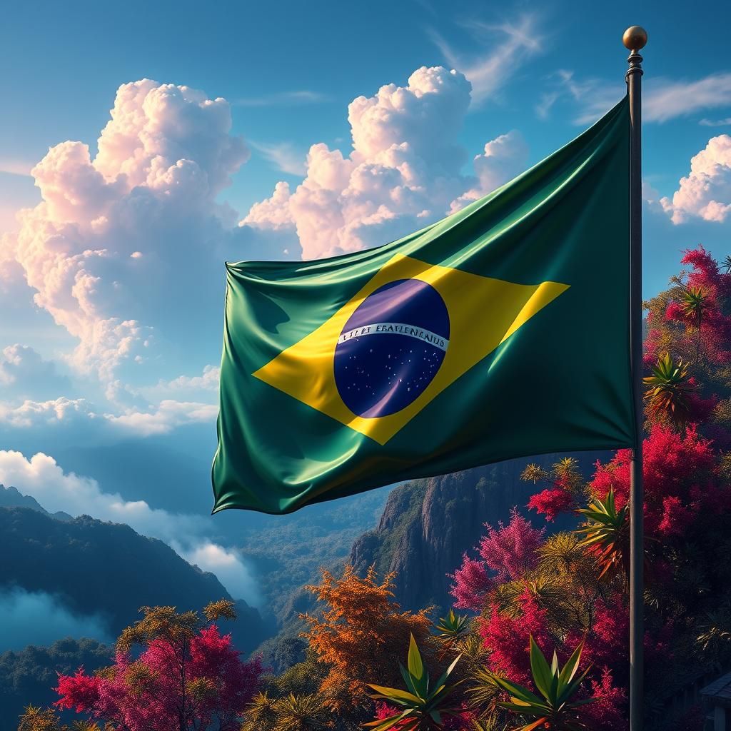 Brazilian Flag in Dreamlike Landscape Concept Art