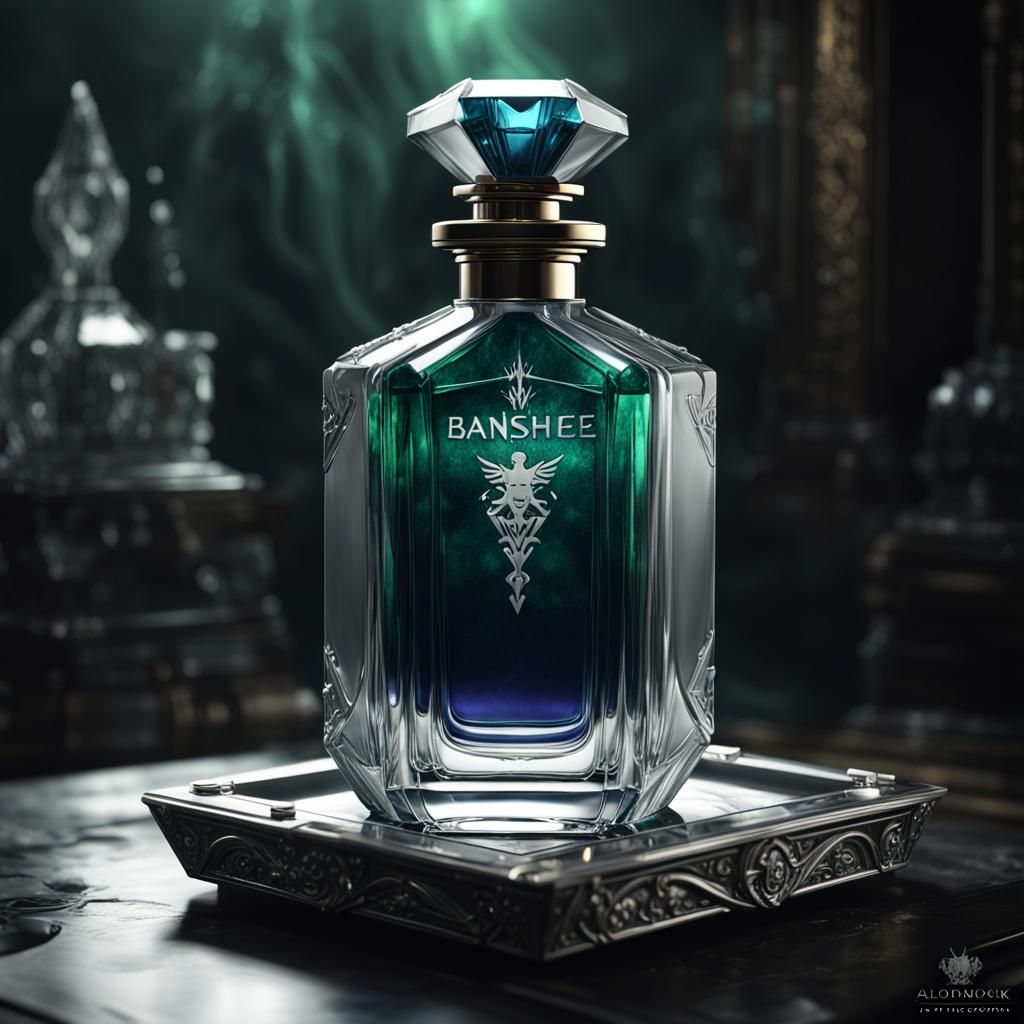 Sapphire Cologne in Crystal Bottle, Dark Fantasy Art