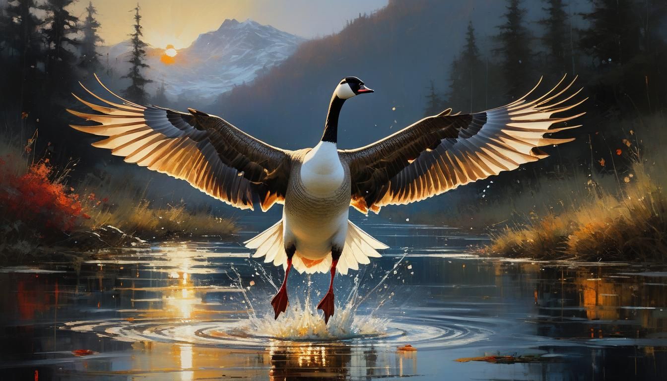 Canadian Goose Landing in Water as Fine Art