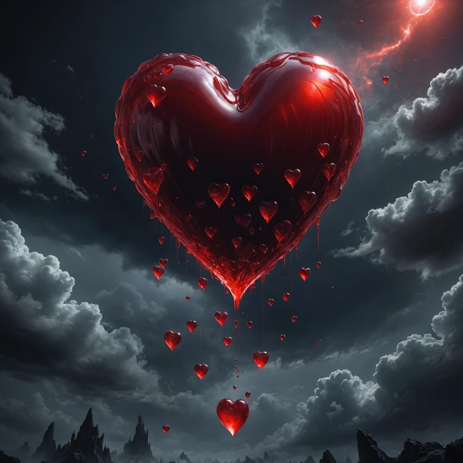 Dramatic Red Jelly Heart in Dark Fantasy Style