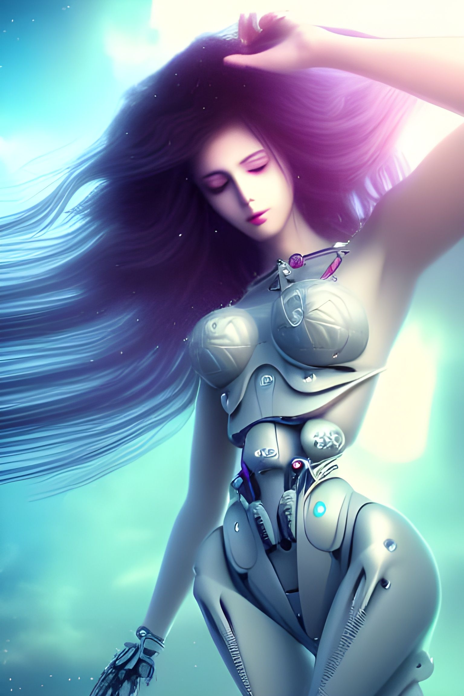 Biomechanical Goddess in Deep Space: Digital Illustration