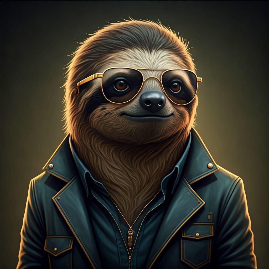 Sloth in High Fashion Outfit with Sunglasses