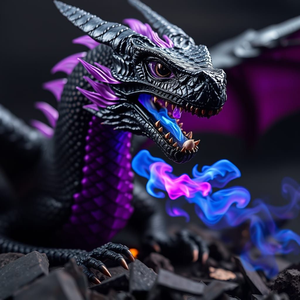 Dramatic Black and Purple Dragon Portrait