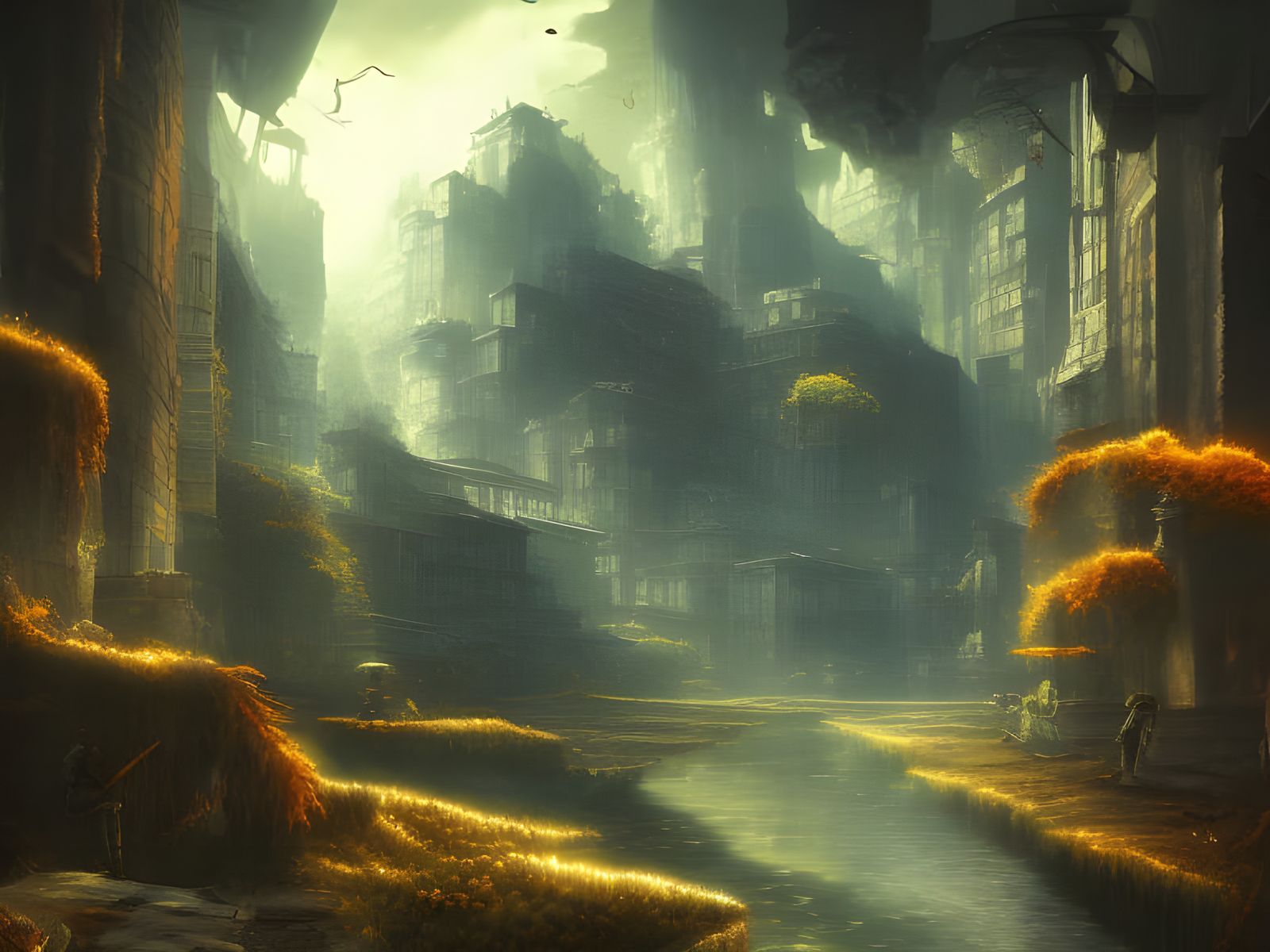 Apocalyptic Yellow Brick Road: Hyperrealistic Digital Art