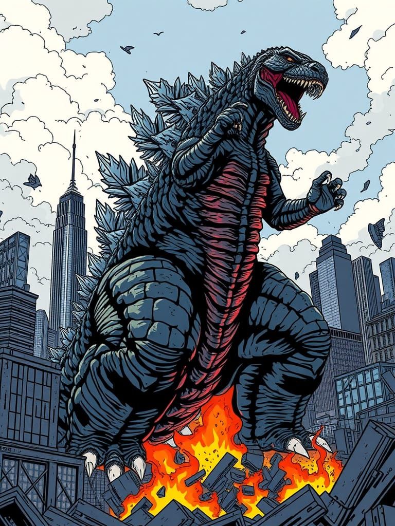 Manga-Inspired Godzilla Devastates City
