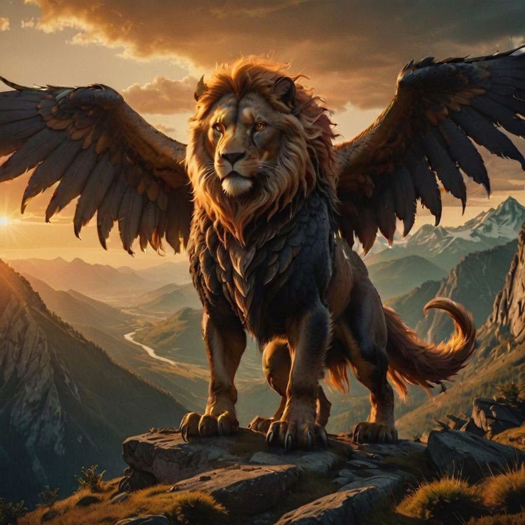 Epic Cinematic Lion on Mountain Top at Sunrise