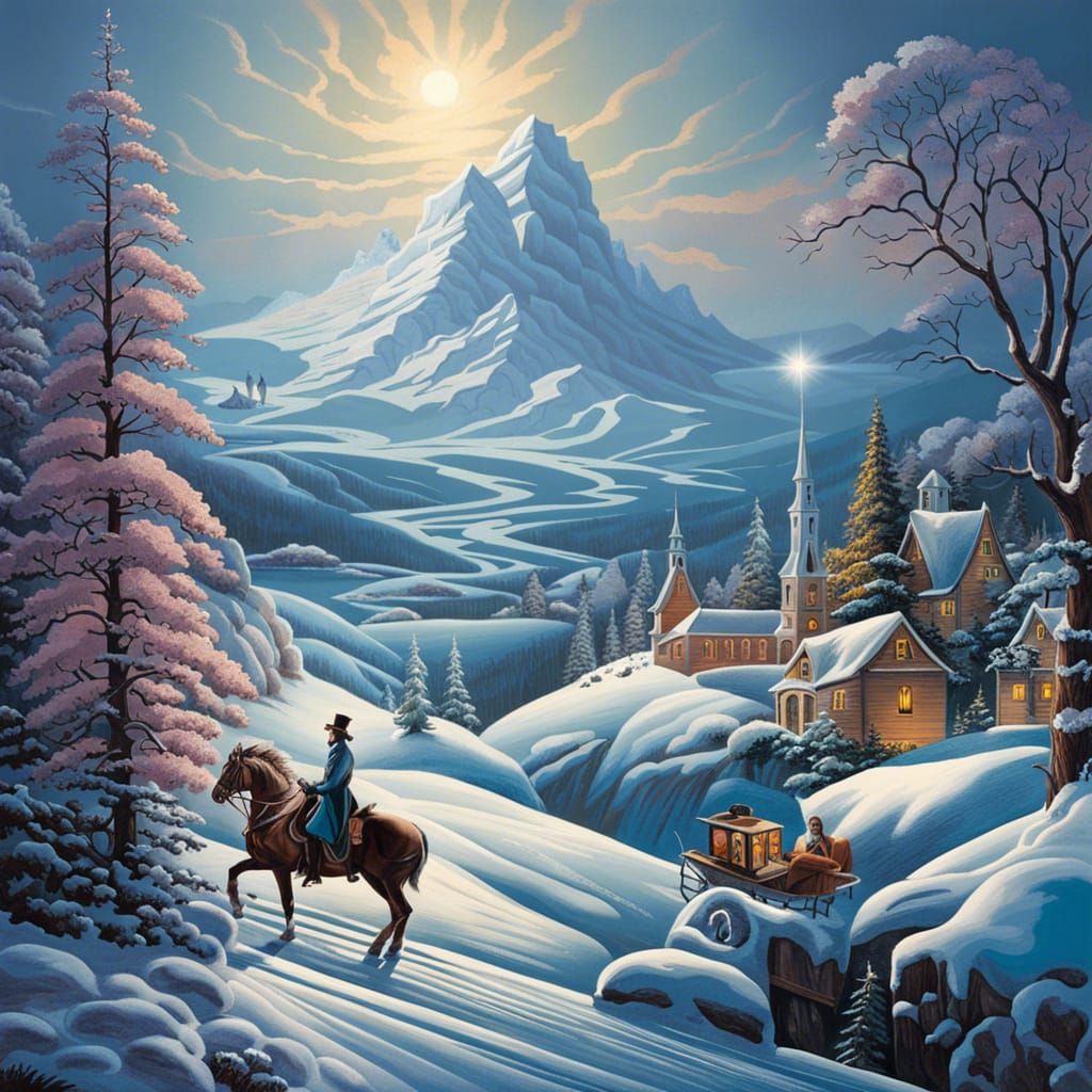 Surreal Winter Wonderland with Falling Snow