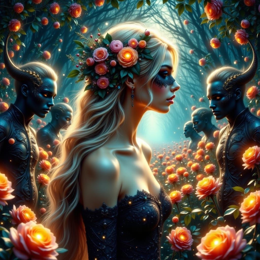 Bioluminescent Masquerade in Art Nouveau Style