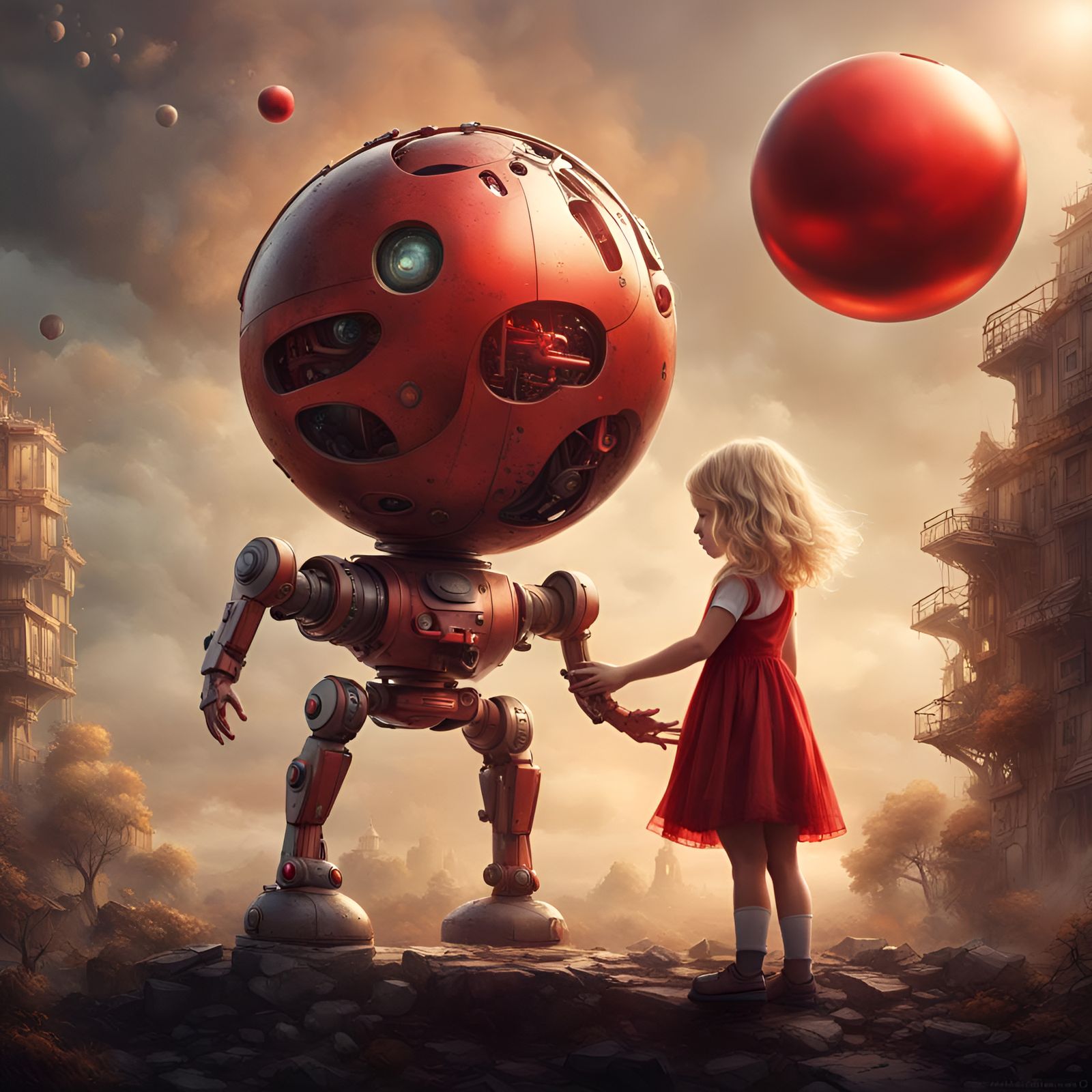 The Red Robot and the little girl