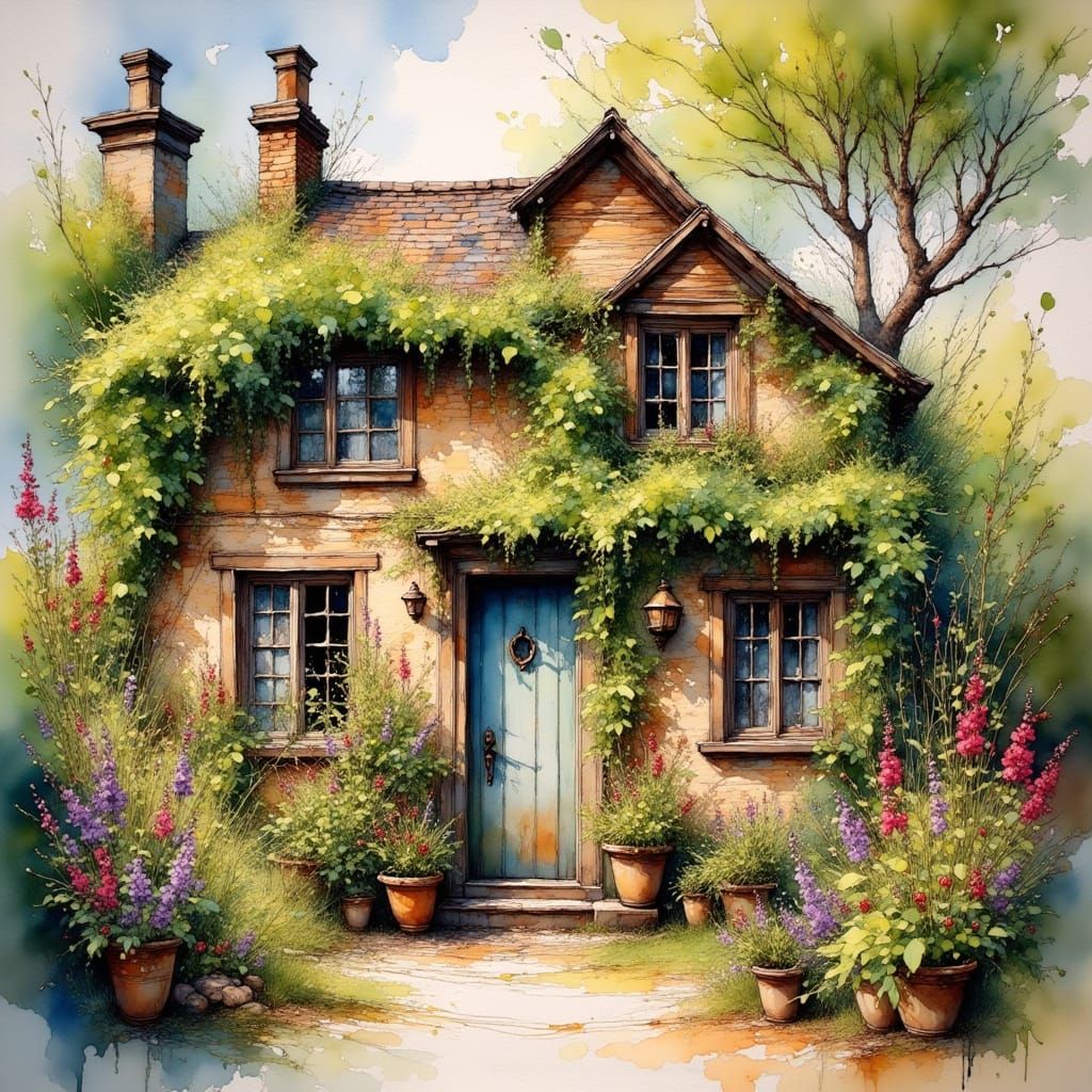 Charming Cottage Exterior in Warm Afternoon Light