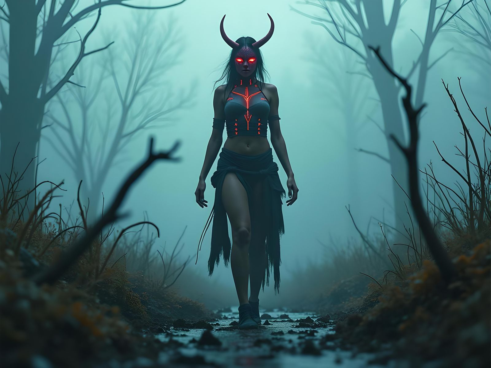 Swamp Woman with Metallic War Paint in 3D