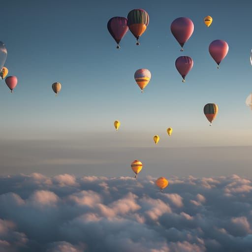 Magical Balloons in Sky with Sparks, Detailed Art