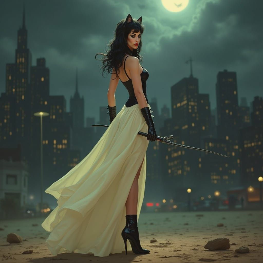 Amy Winehouse as Catwoman: Digital Art Portrait