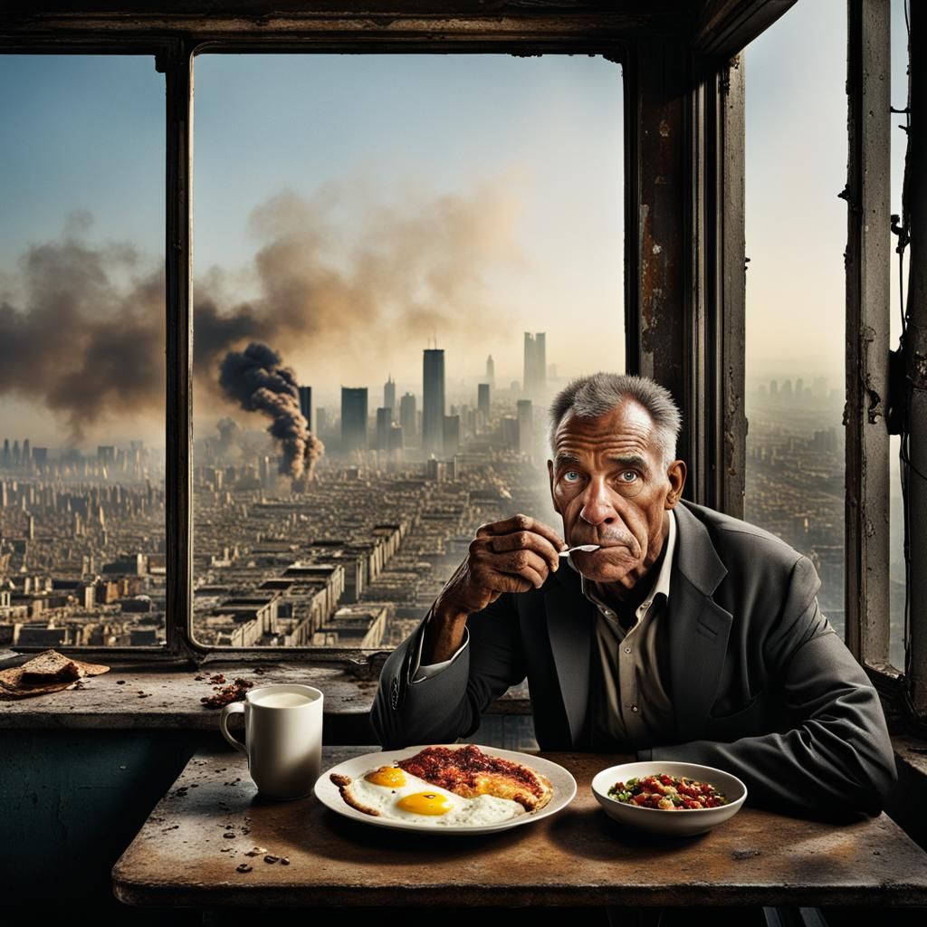 Apocalyptic City Gaze: Professional Color Portrait