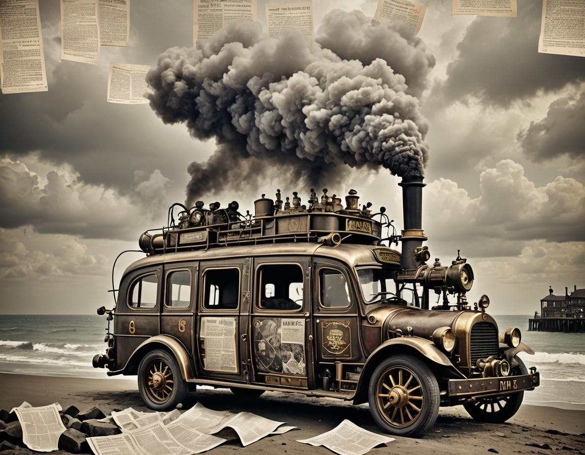 Steampunk Newspaper Taxis on a Dreamy Shore