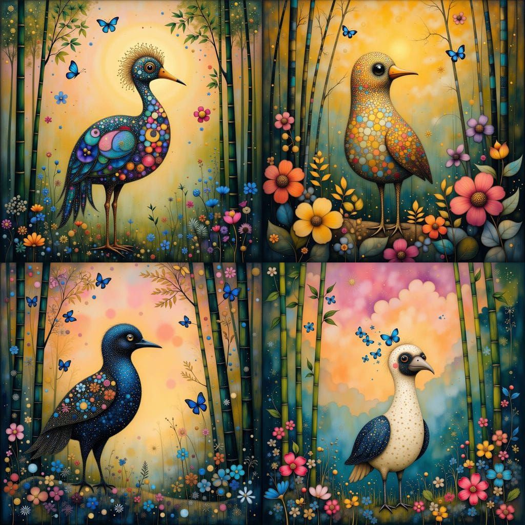 Whimsical Dodo in Vibrant Bamboo Forest