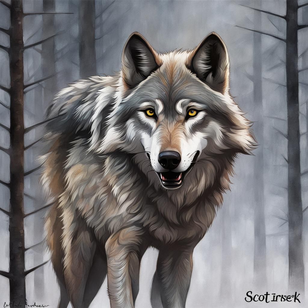 Wolf Portrait in Contemporary Style