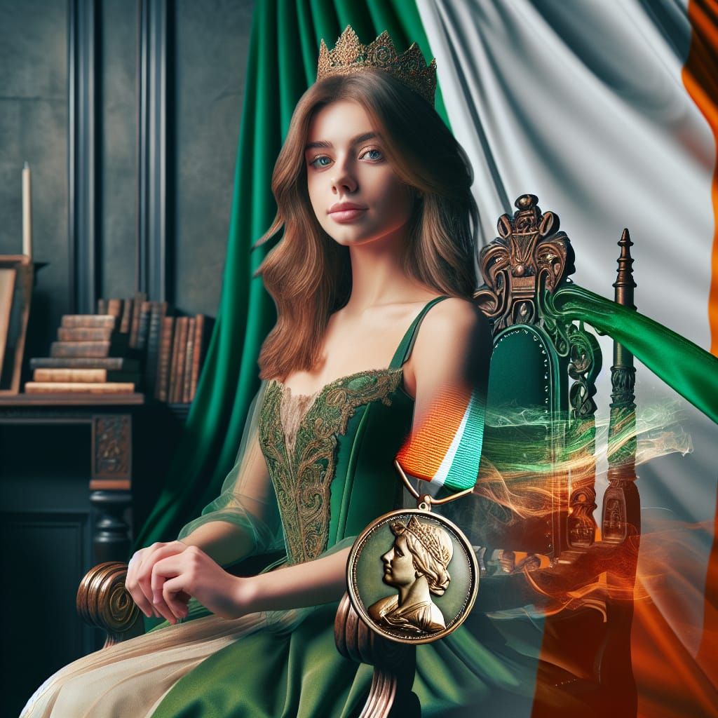Irish Queen on Throne with Bronze Medal