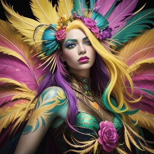 Dragon Peacock Woman Portrait in Comic Book Art