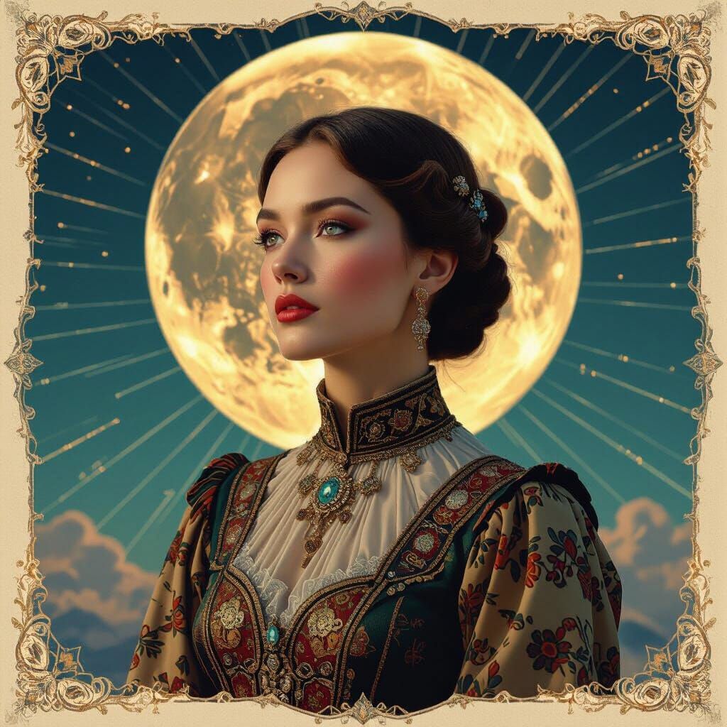 Icelandic Lunar Portrait in Mixed Media Collage Style