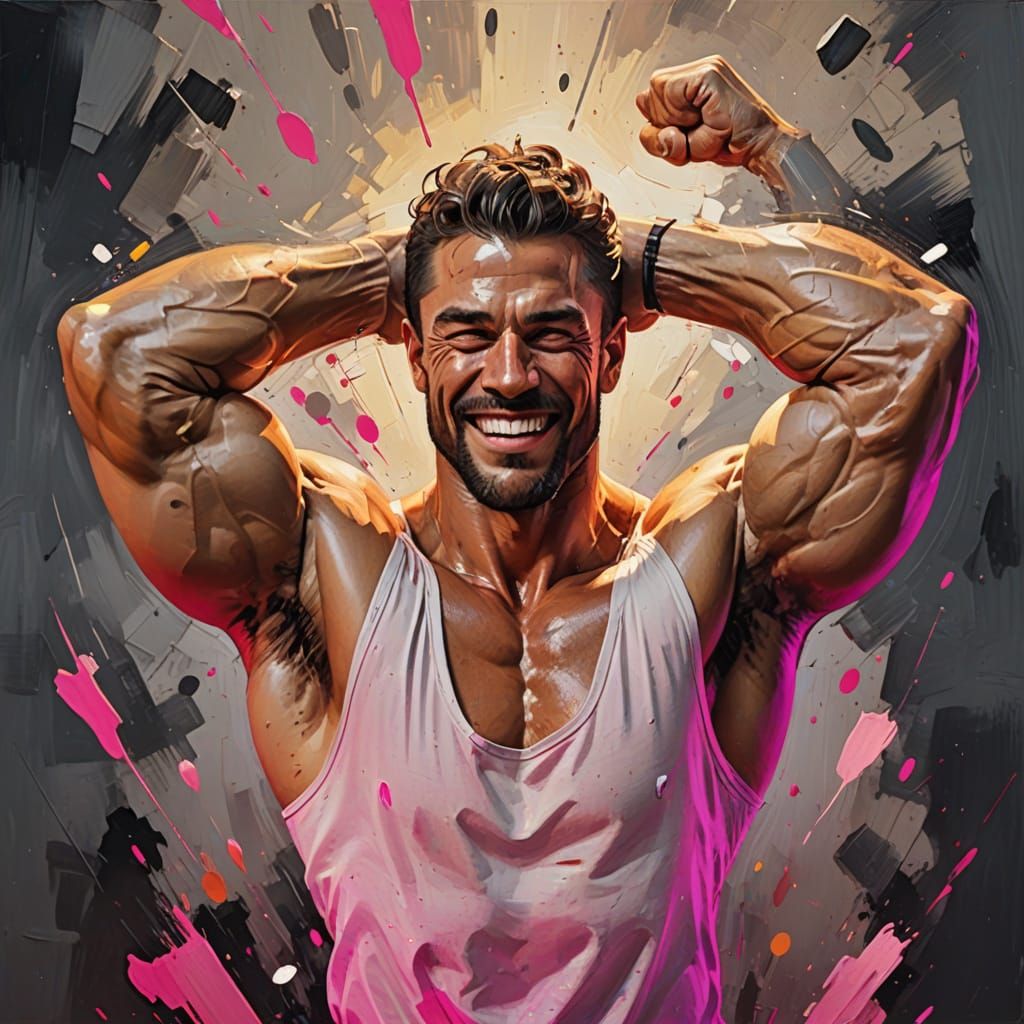 Baroque Oil Painting of Muscular Man Flexing Bicep