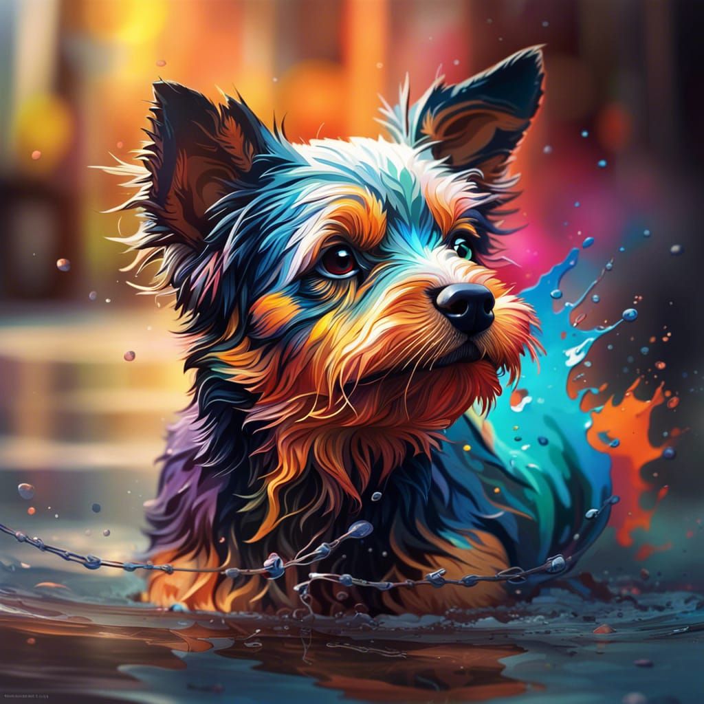 Hyperrealistic Adorable Dog in Splash Art Style