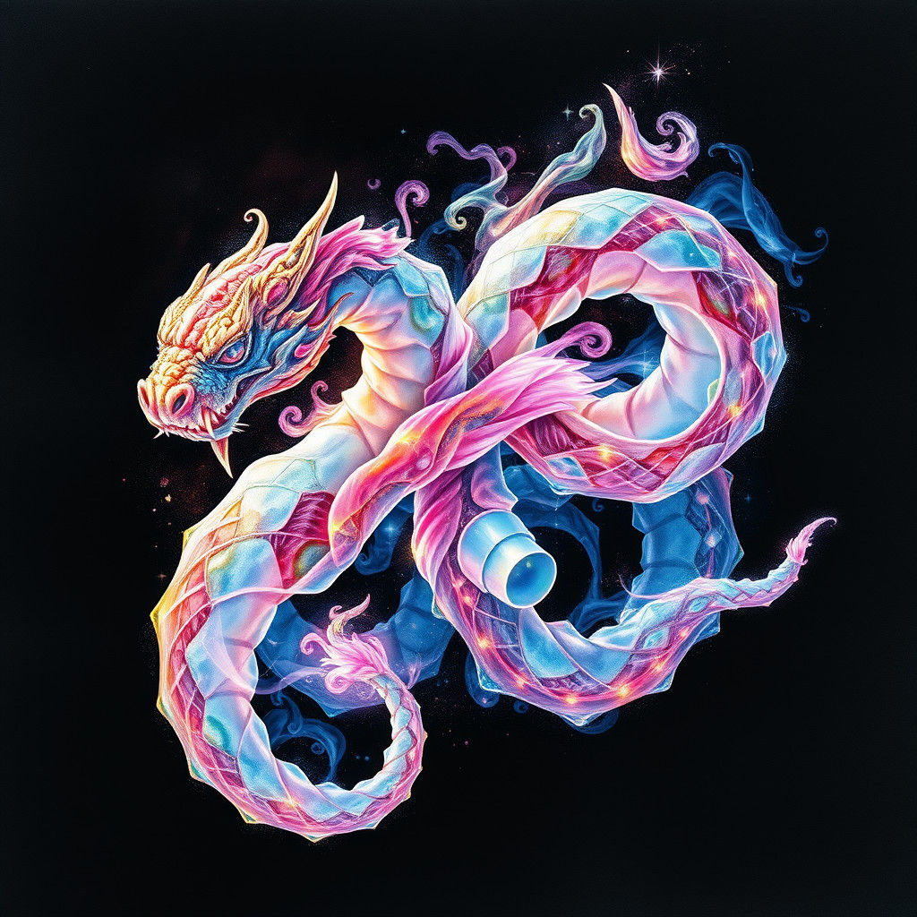 Ethereal Serpent of Fractal Mist in Watercolor