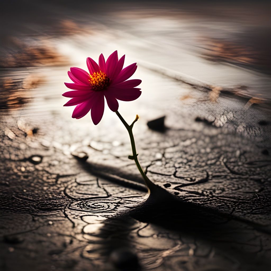 Flower Growing From Concrete Crack: Digital Matte Painting