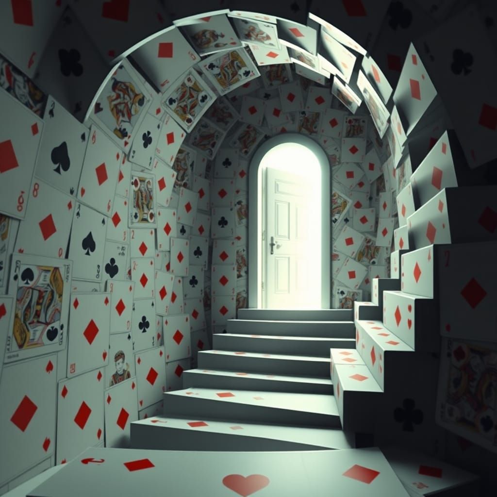 Card Stairway to a Luminous Door, Surrealist Style