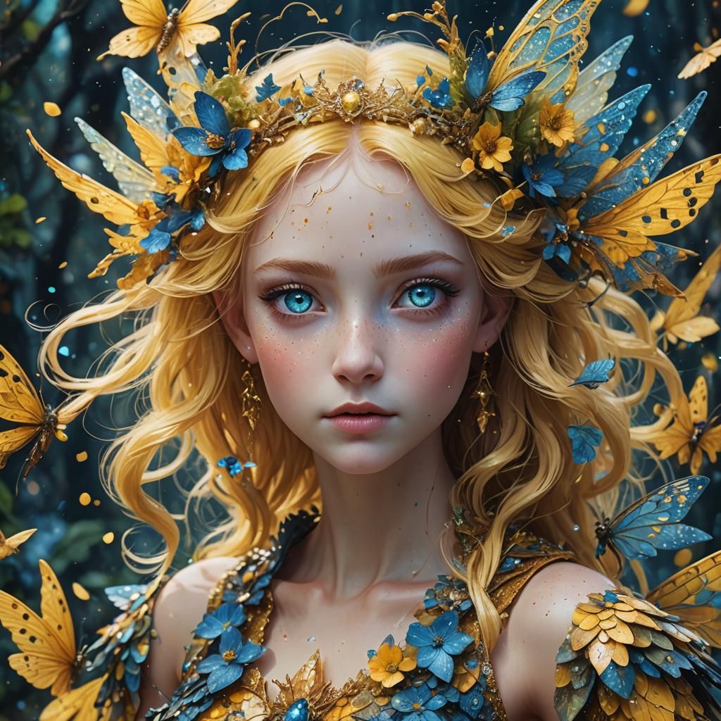 Stunning Pointillist Fairy with Blue Eyes