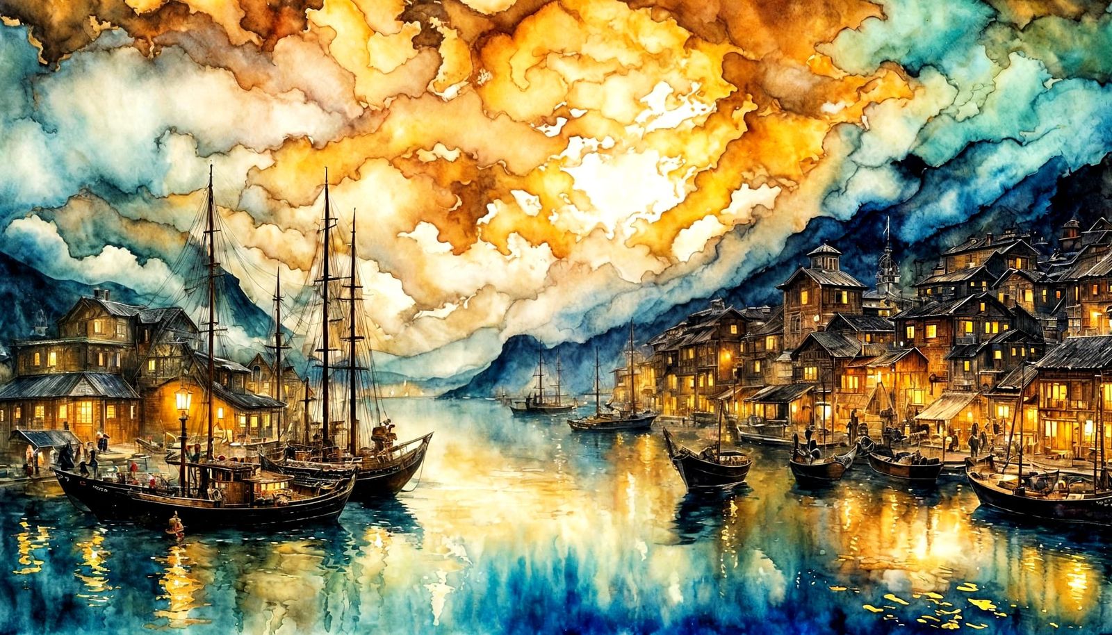 Ethereal Gold Landscape in Vibrant Watercolors