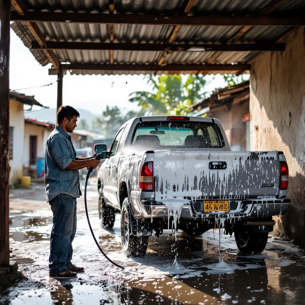 Rustic Central American Car Wash in Natural Light