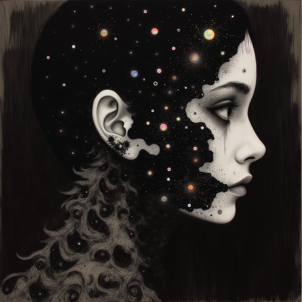 Melancholic Portrait with Golden Splatters