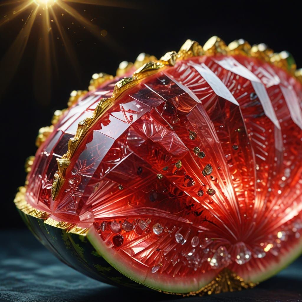 Gemstone Watermelon Sculpture on Display in Macro