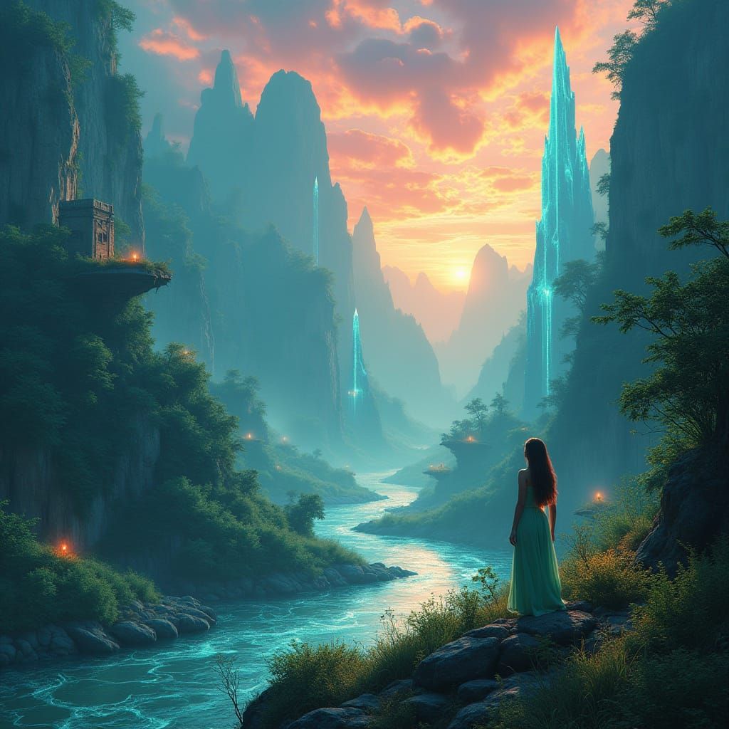 Ethereal Crystal Landscape with Floating Islands