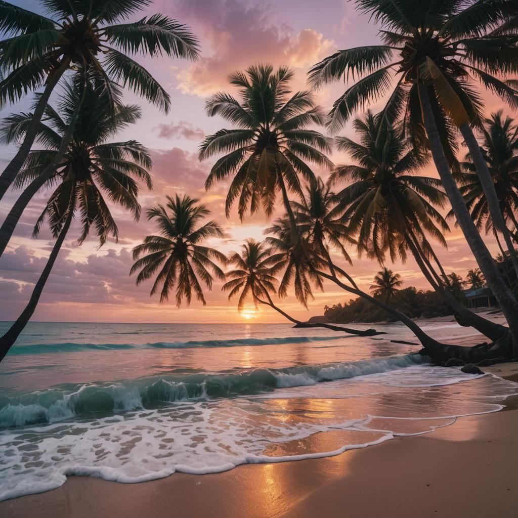 Tropical Beach Sunset in Hyper-Realistic 3D