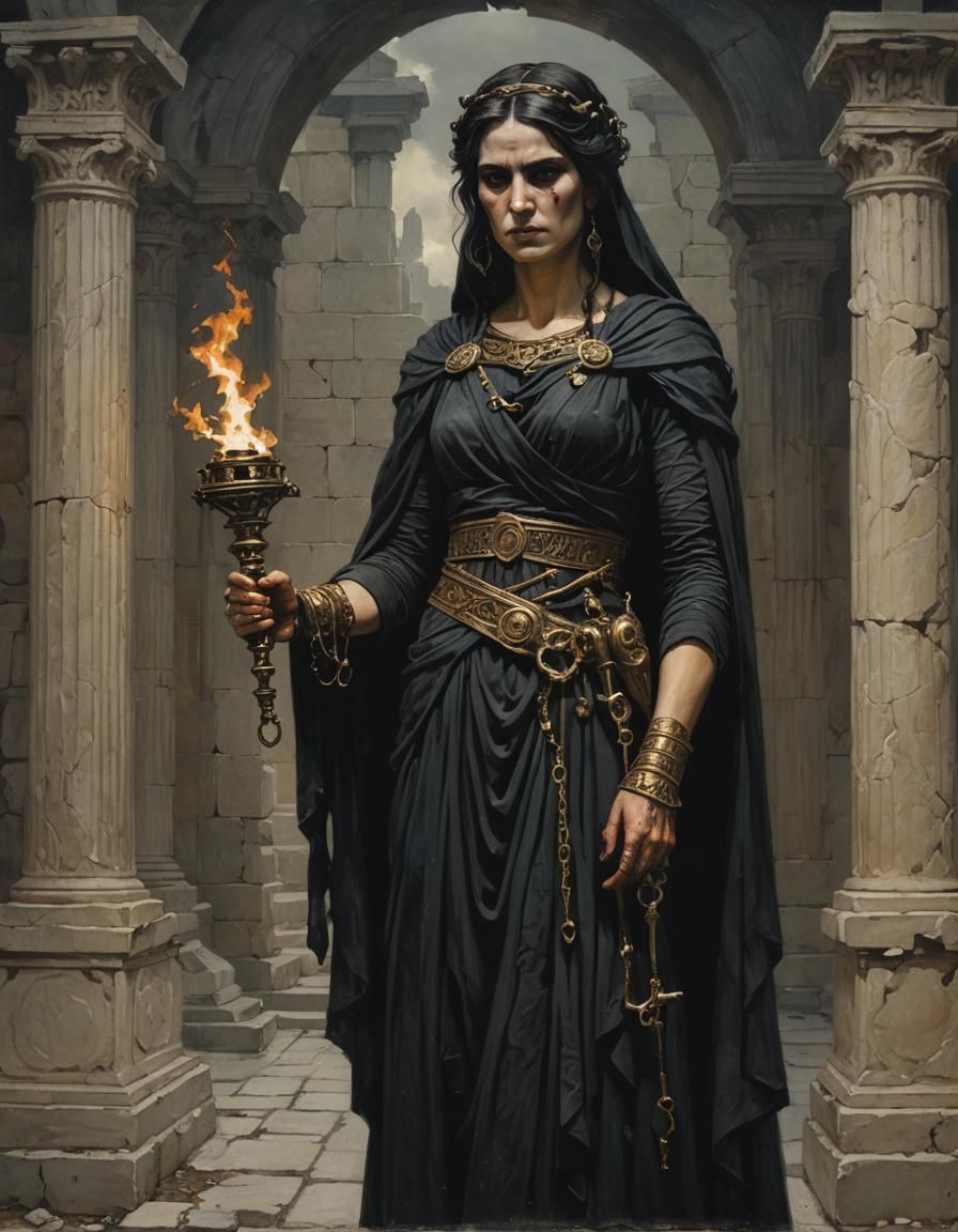 Dark Gothic Woman with Keys and Torch