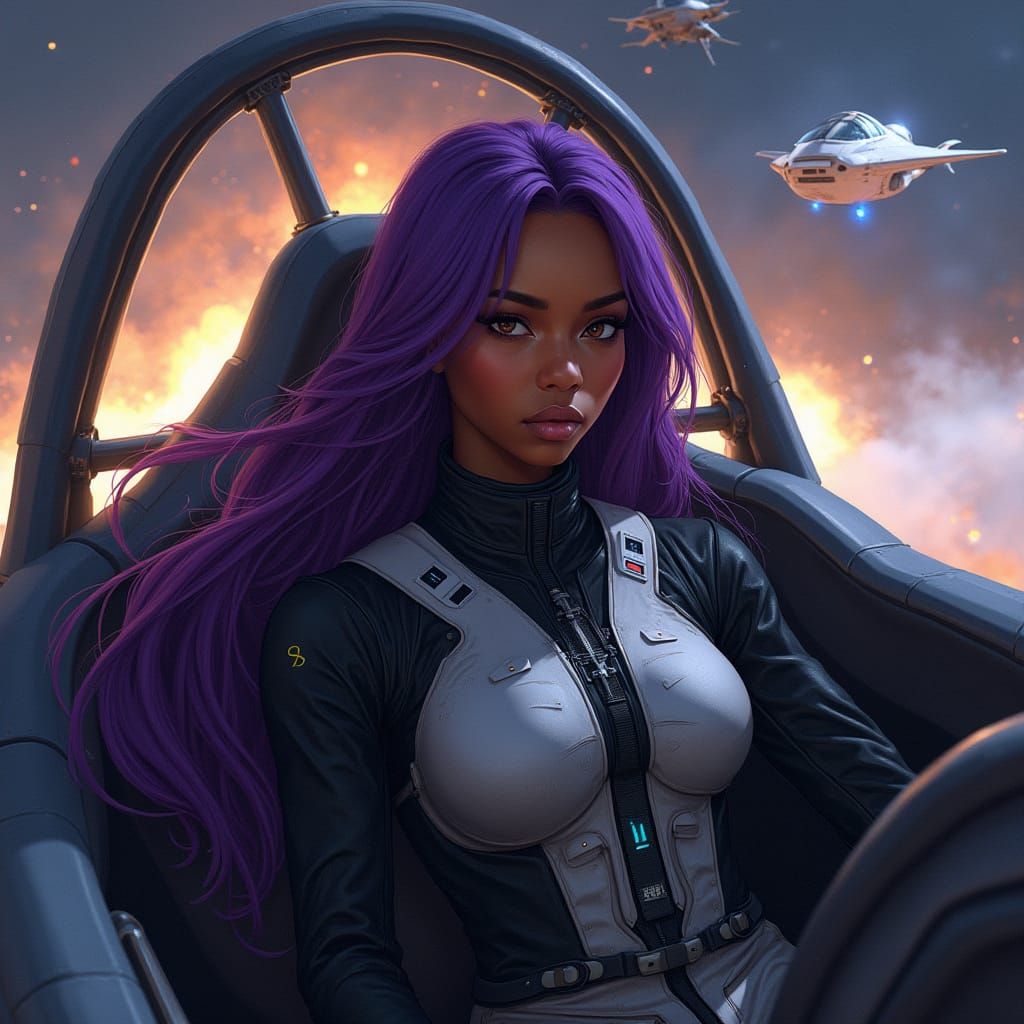 Futuristic Space Fighter Pilot in Sci-Fi Battle