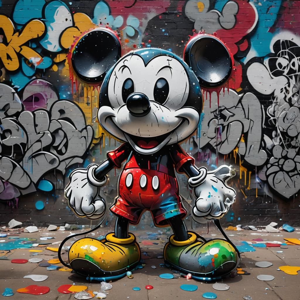 Crystallized Mickey Mouse Graffiti Art in Urban Style