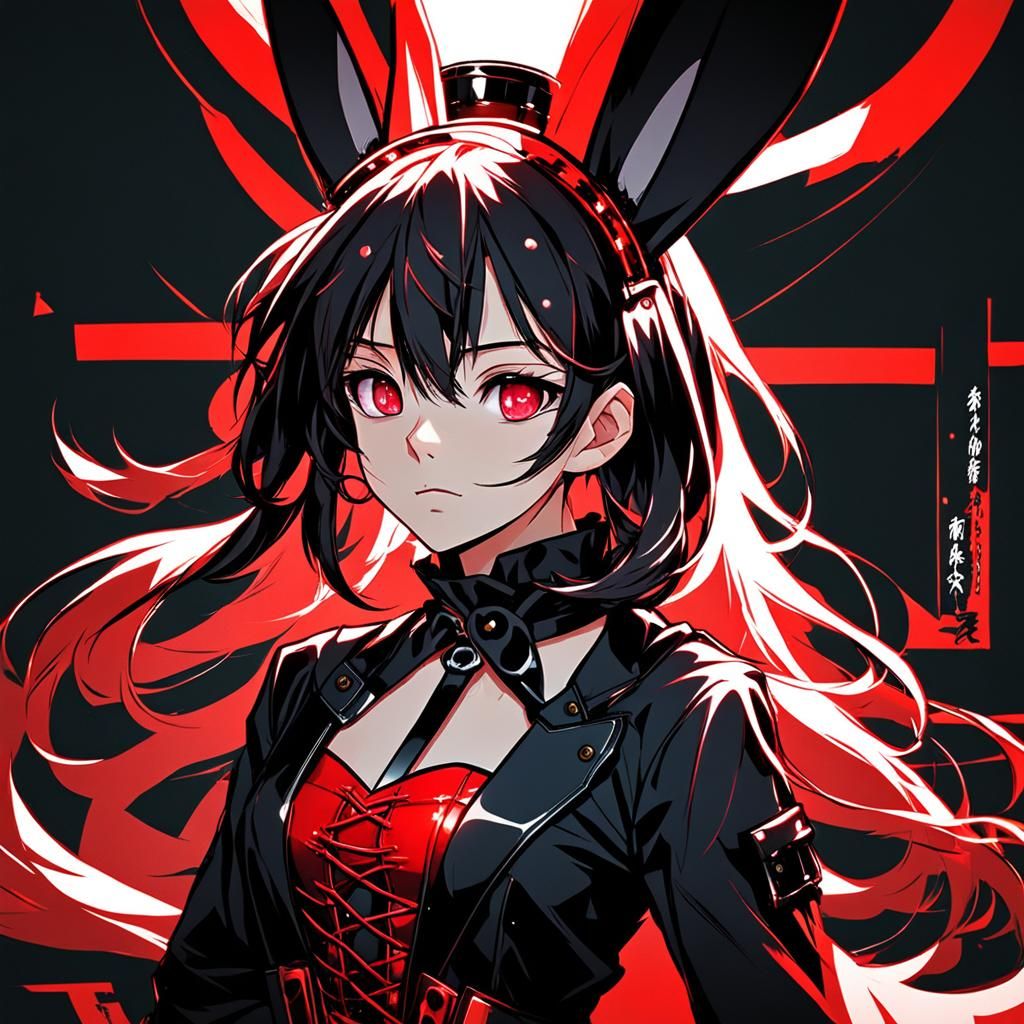 Anime Girl in Red Bunny Suit, Cel-Shaded Style