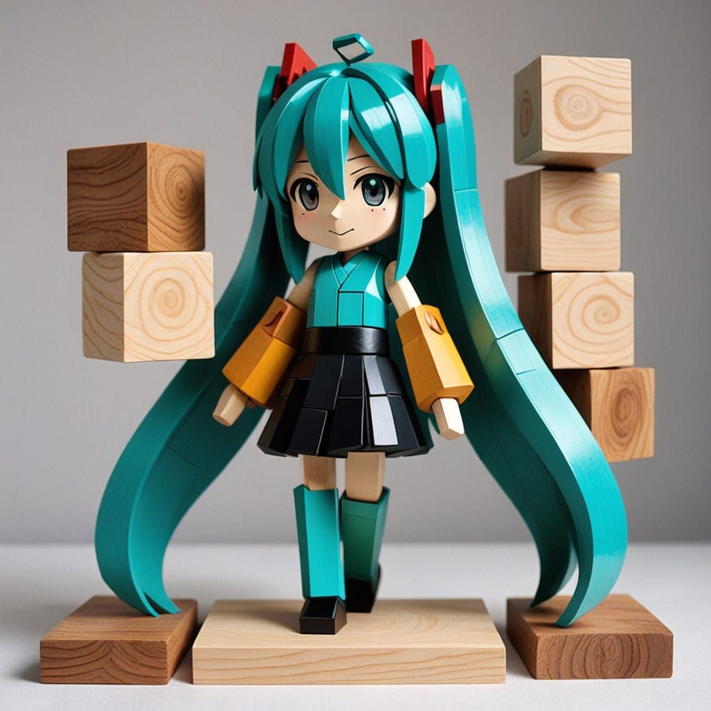 Hatsune Miku Wood Block Sculptures