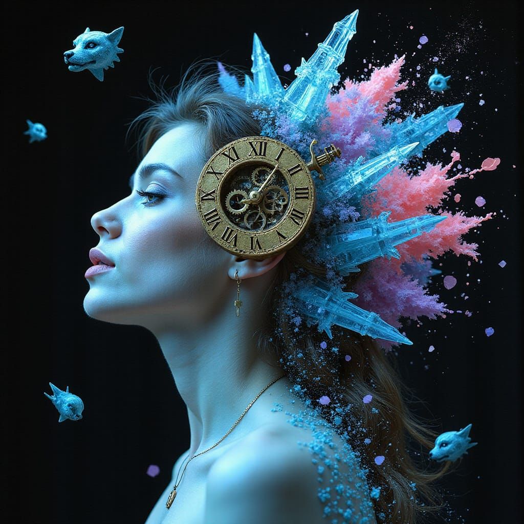 Surrealist Double Exposure with Steampunk Elements