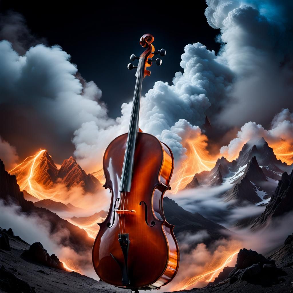 Smoke Cloud Cello with Mountain Landscape