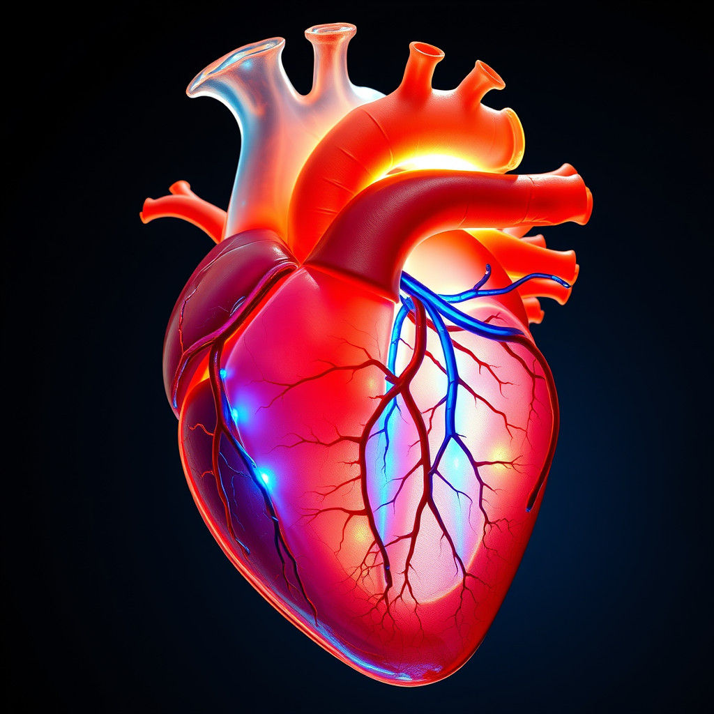 Translucent Heart Cross-Section in Medical Illustration Styl...