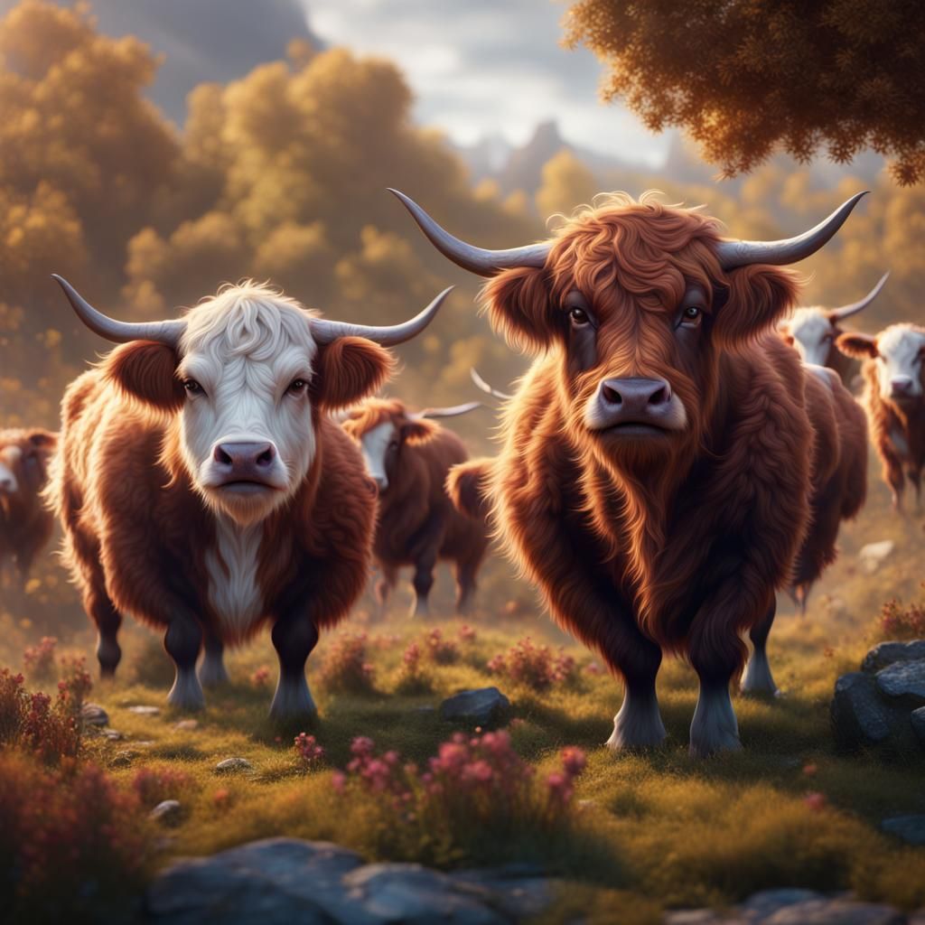 Fantastical Fluffy Cows in Detailed Matte Painting