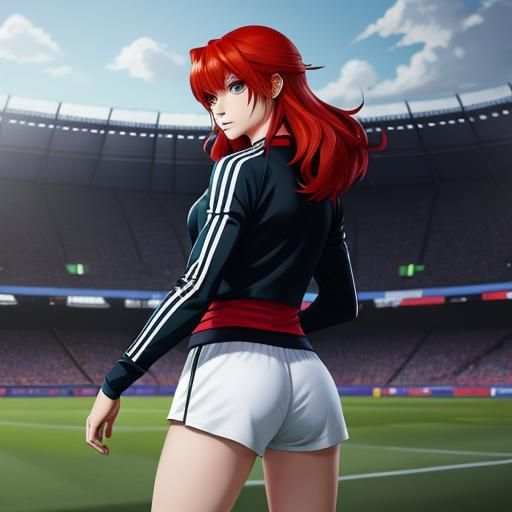 Redhead Girl in Soccer Uniform: Anime Style