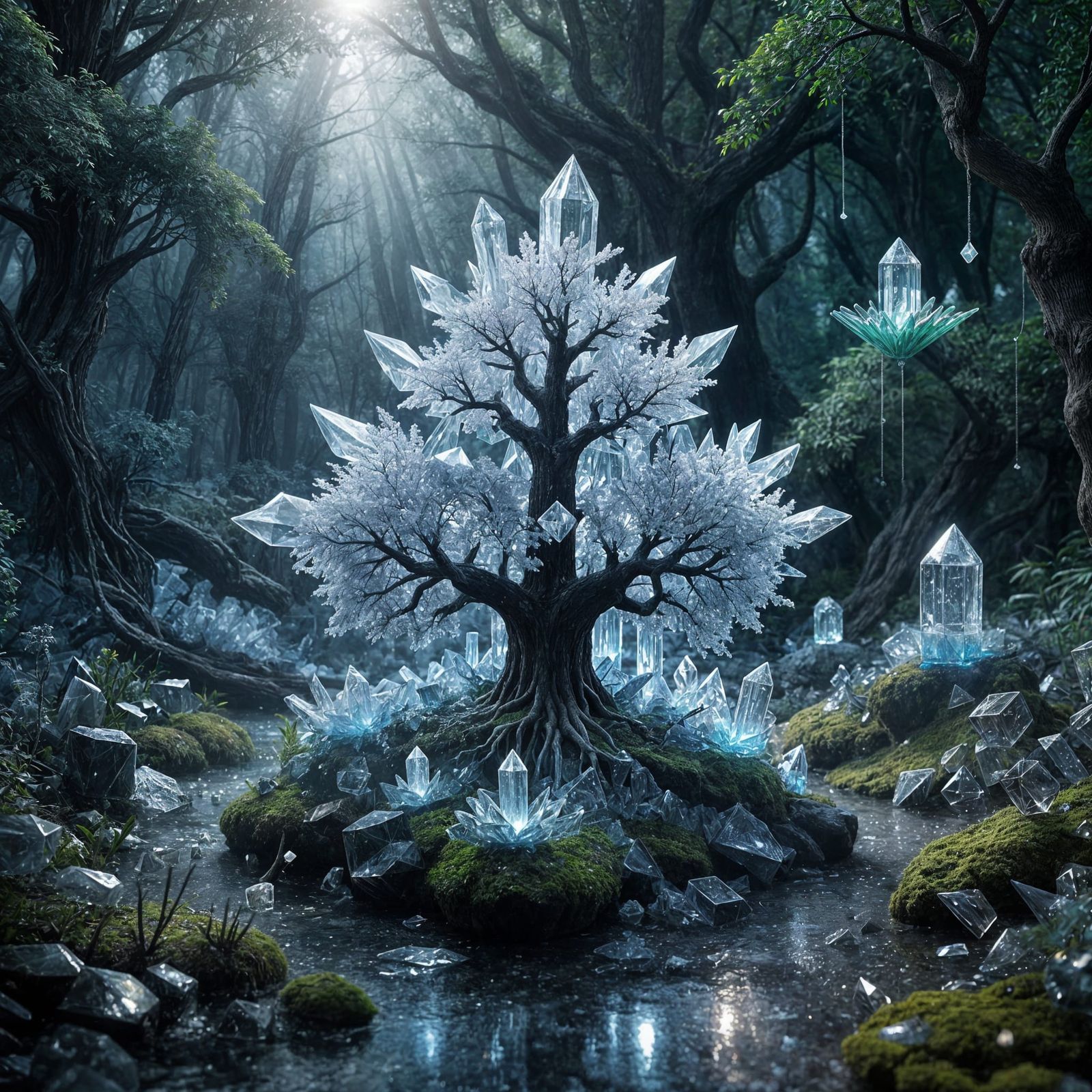 Transparent Cubic Salt Crystal Formations in a Whimsical For...