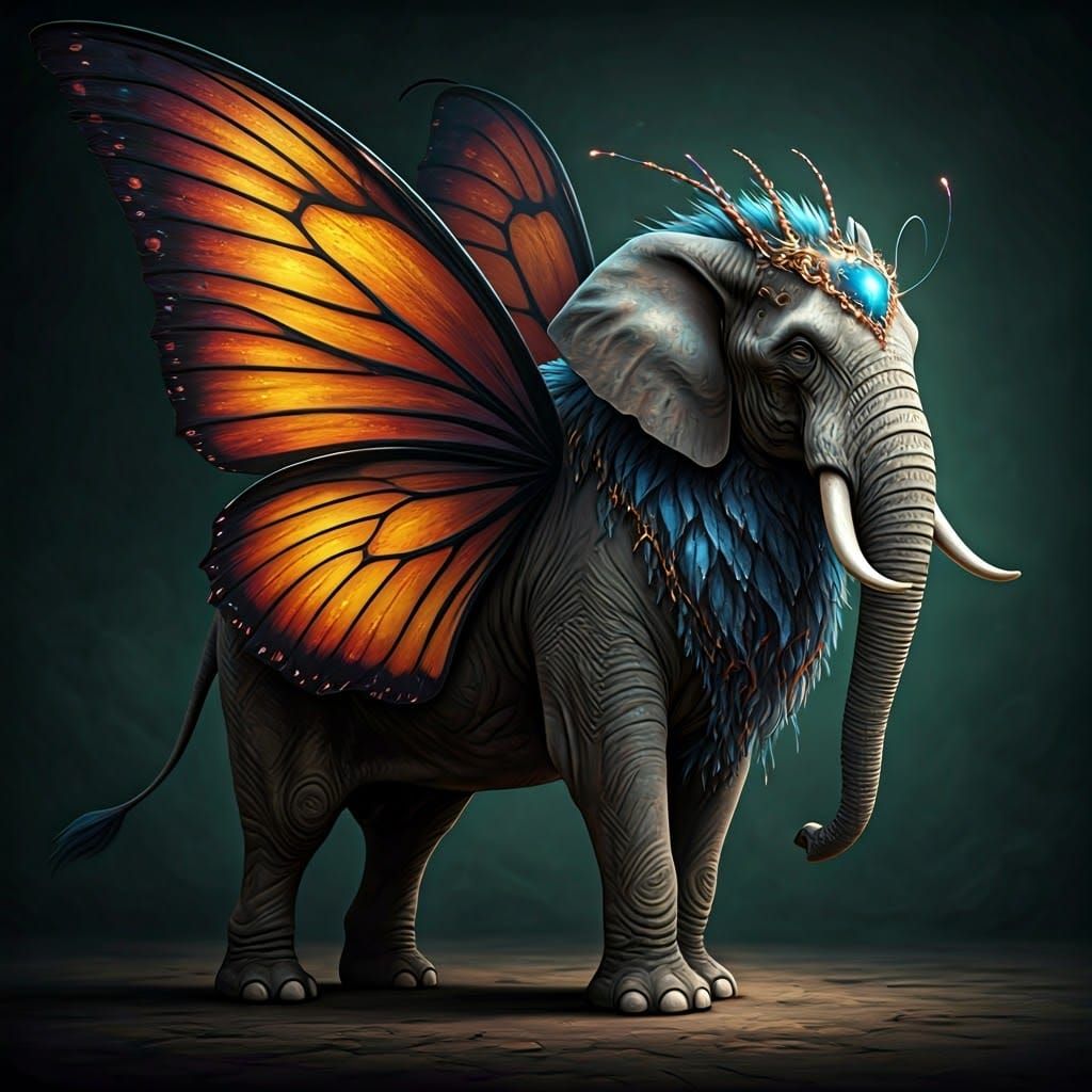 Fantasy Elephant Butterfly Hybrid in Enchanted Realm